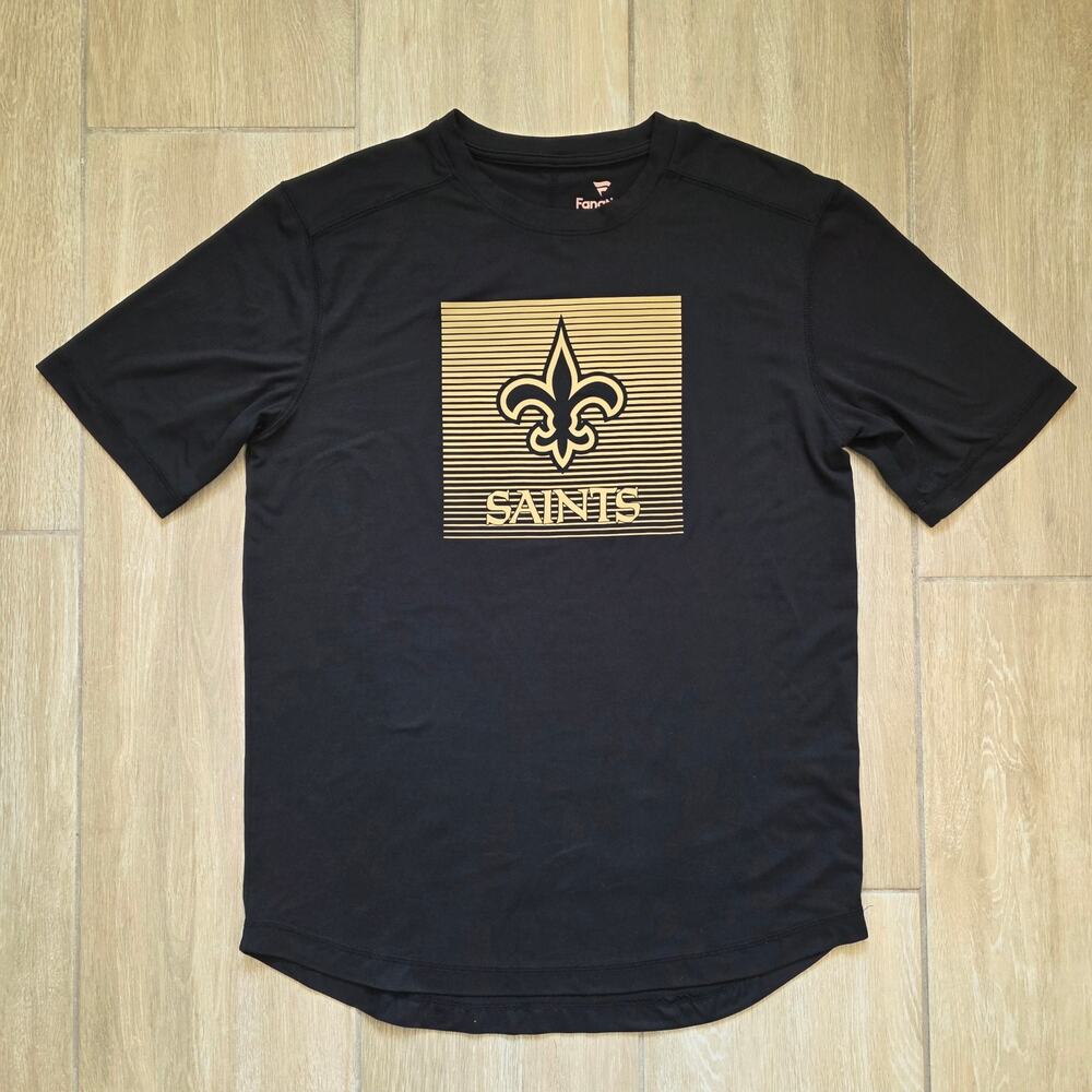 New Orleans Saints Fanatics T Shirt Mens L Black Gold NFL Football Performance